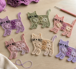 Crochet Flower Cat Appliqué Pattern
