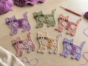 Crochet Flower Cat Appliqué Pattern