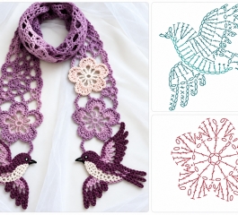 Elegant Birds & Flowers Lace Scarf Crochet Pattern